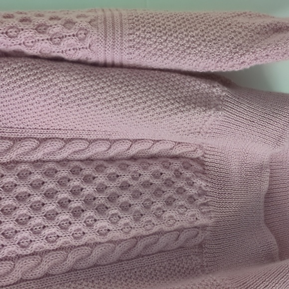 Ireland's Aster Shawl Collar Oversized Cozy Pink Cable Knit Sweater Pastel Pink - Picture 8 of 11